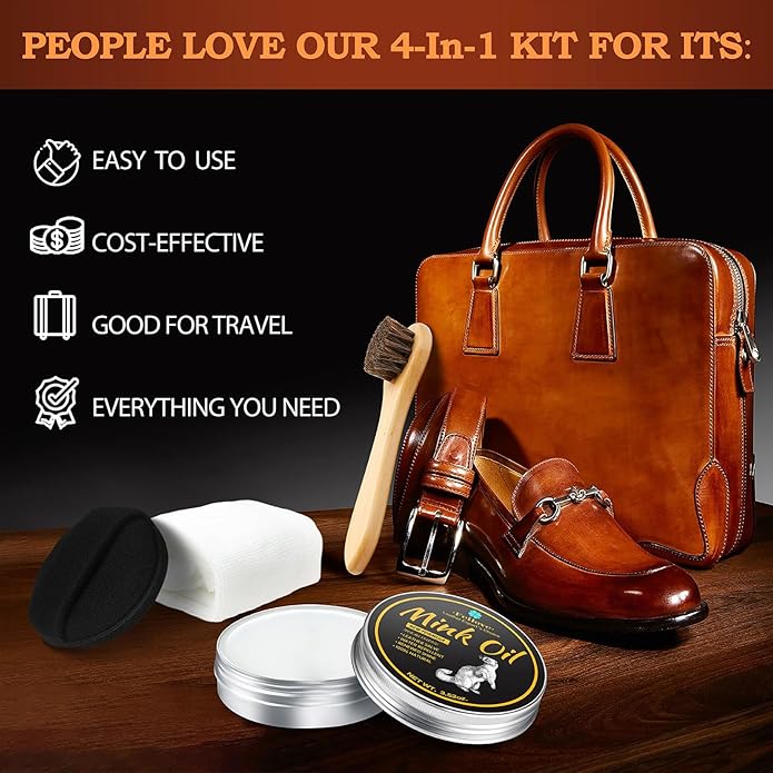 4-in-1 Mink Oil Leather Conditioner and Cleaner 3.52 oz - Premium Waterproof Formula for Boots and Shoes