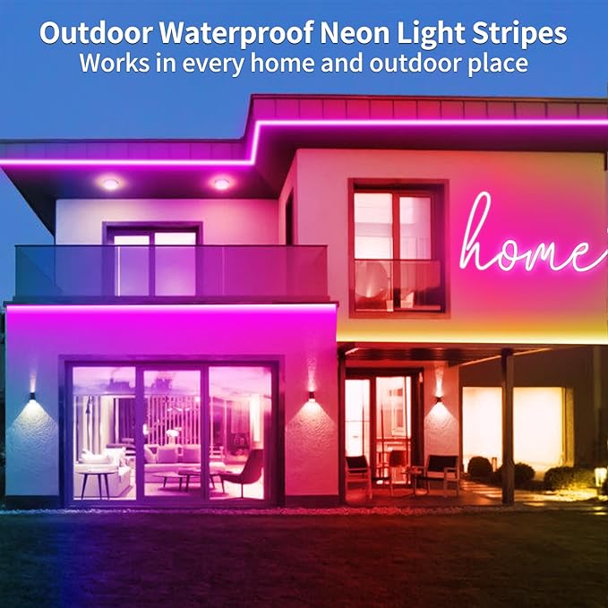 16.4FT Led Neon Rope Lights Control with App/Remote,Flexible Led Rope Lights,Multiple Modes,IP65 Outdoor RGB Neon Lights Waterproof,Music Sync Gaming Led Neon Strip Lights for Bedroom Décor