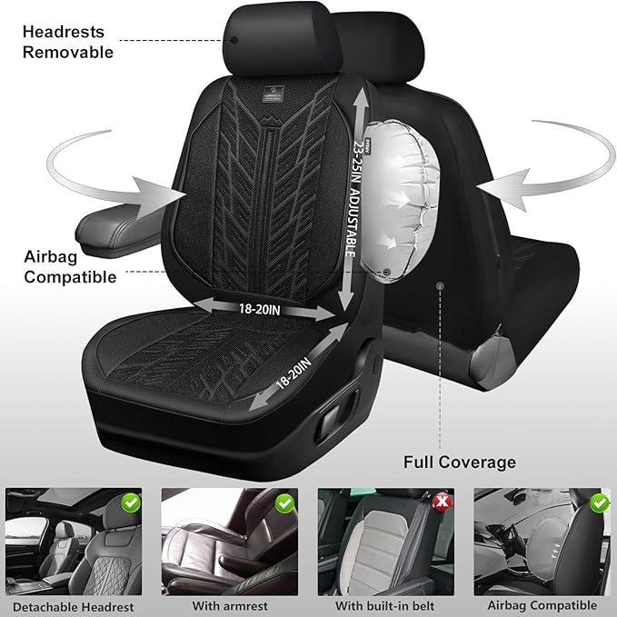 CAR PASS Leather Oxford Car Seat Covers Full Set,Waterproof Seat Cover for Truck,All Weather Non-Slip Durable Universal Fit for Extra Large Truck Car SUV Sedan Van Automotive,Black 3D Tyre Embossed
