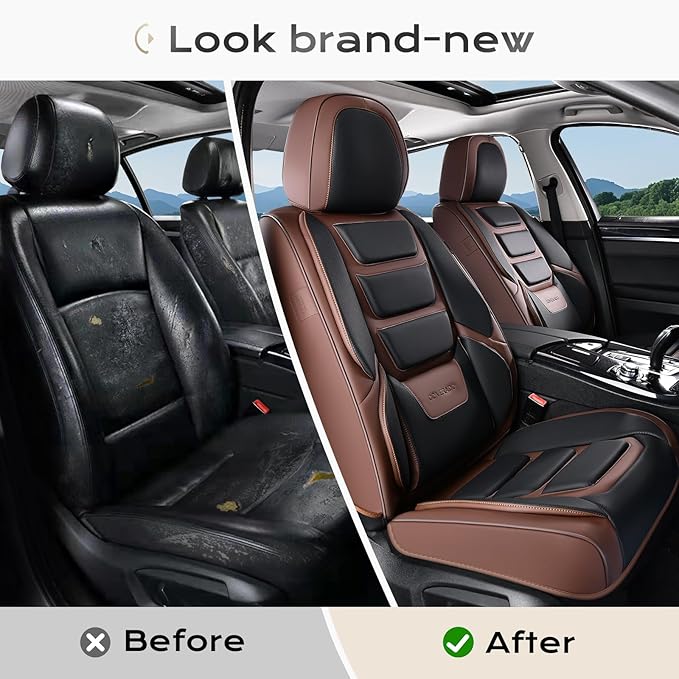 Coverado Car Seat Covers, Front Covers for Cars, Car Seat Cover Front Seats, Automotive Seat Cover, Waterproof, Leather Car Seat Cushion, Universal Interior Covers Seat Protectors for Most Cars
