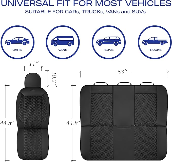 Skechers Car Seat Covers,Piping Luxury Faux Seat Covers,Waterproof Anti Slip Car Seat Protector Full Set,Car Accessories Airbag Universal Fit for Most Cars,Vans,Trucks,SUV,Black