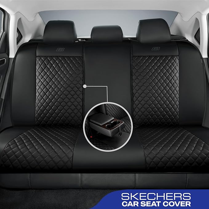 Skechers Car Seat Covers,Piping Luxury Faux Seat Covers,Waterproof Anti Slip Car Seat Protector Full Set,Car Accessories Airbag Universal Fit for Most Cars,Vans,Trucks,SUV,Black