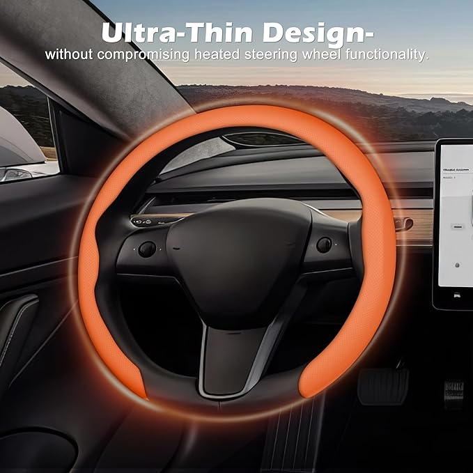 frani Leather Steering Wheel Cover, Universal 15 Inch Premium Non-Slip Steering Wheel Cover Orange