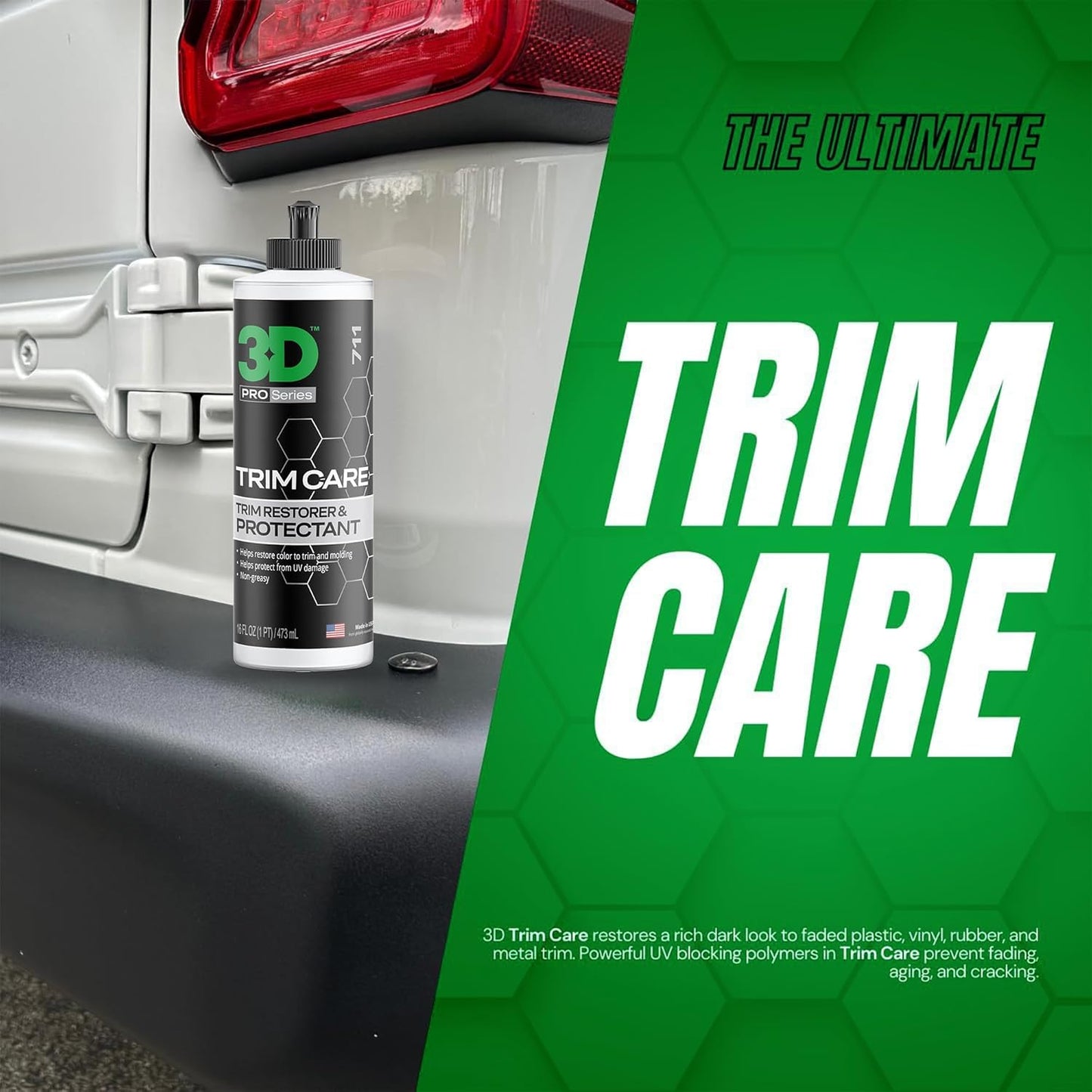 3D Trim Care Restorer of Faded & Dull Plastic, Rubber, Trim & Bumpers - Renews Surface to Original Appearance - Long Lasting Shine & Protection 16oz.
