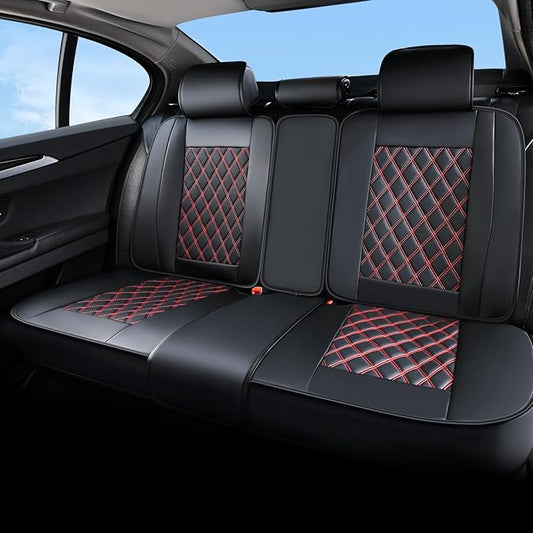 Huidasource Rear Bench Car Seat Covers, Split Back Leather Seat Cover, Automotive Interior Car Seat Cover Protector Universal Fit for Most Cars Sedan SUV Pickup Truck (Back Row/Black&Red)