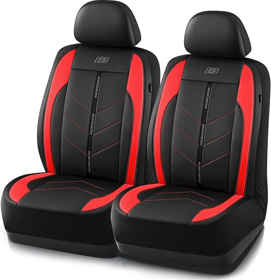 Skechers Car Seat Covers,Luxury Faux Leather Seat Covers,Waterproof Anti Slip Car Seat Protector Front Seats,Car Accessories Airbag Universal Fit for Most Cars,Vans,Trucks,SUV,Red