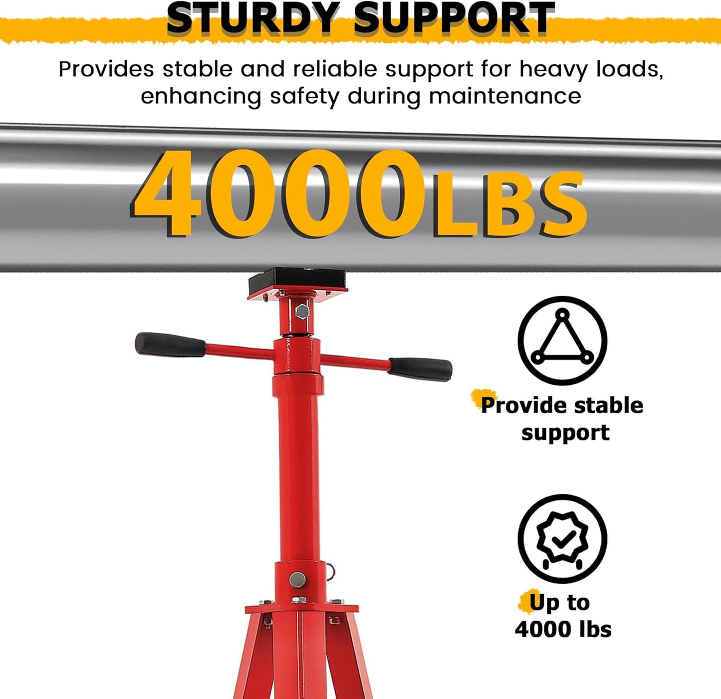 KUAFU 47.375"-84.5" Automotive Under Hoist Tripod Stand 2 Ton High Lift Jack Stand Reach Under Hoist Stand 4000lbs Capacity Powder Coated Red