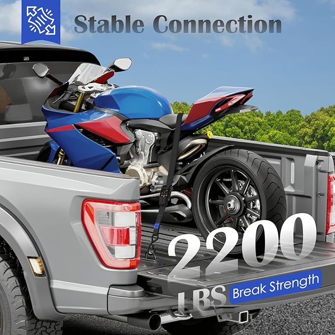 Ratchet Straps 4 Pack - 2,200 Lbs Break Strength 1 in x 15 Ft Medium Duty Ratchet Tie Down Straps with S Hooks Set for Truck, Cargo Van, Trailer, Motorcycle (Black)