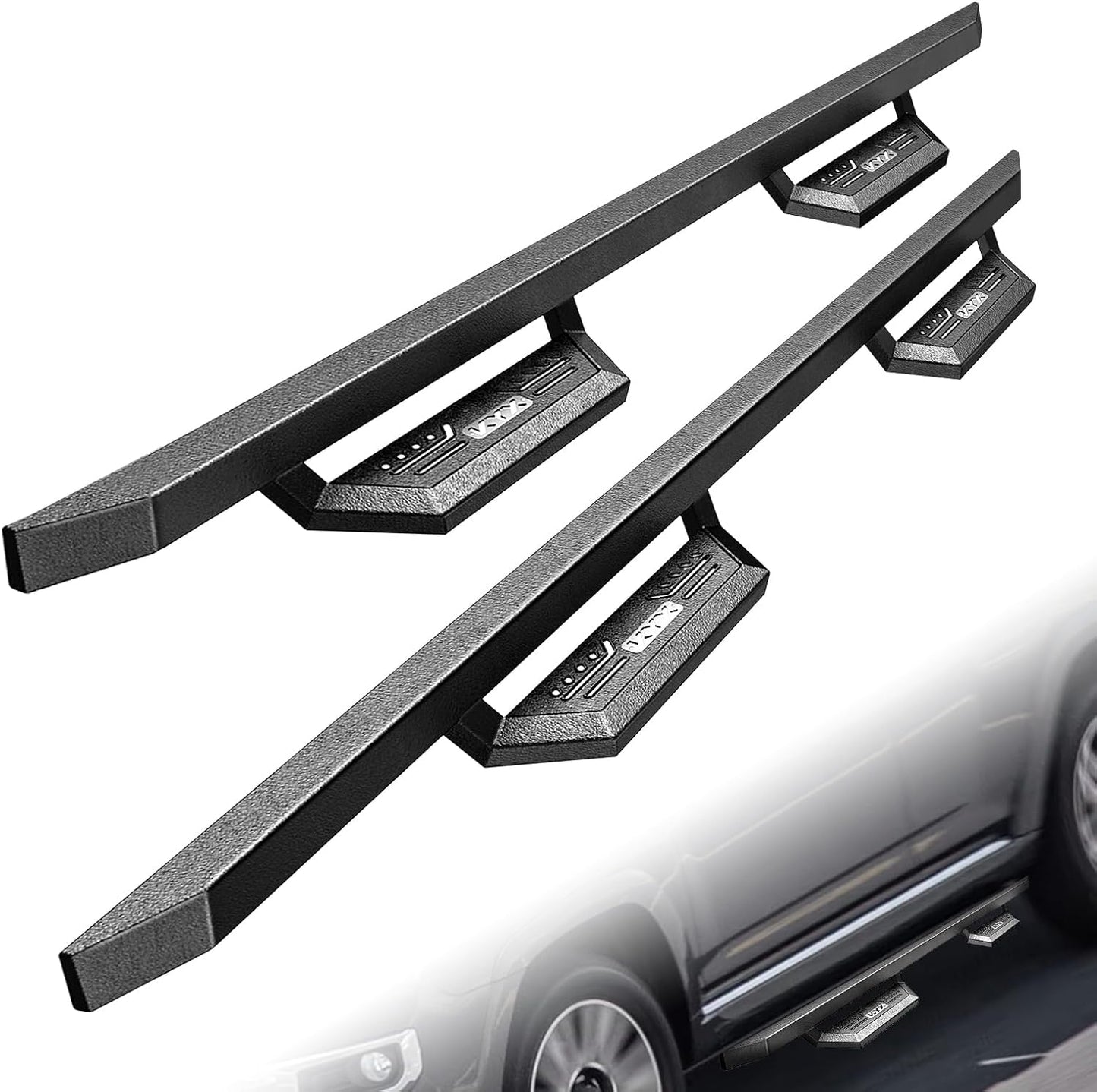 KYX Running Boards for 2015-2025 Ford F150 SuperCrew Cab/ 2017-2025 Ford F250 F350 SuperDuty Crew Cab, 6 inches Side Steps Nerf Bars Truck Step Rails-Silver Logo