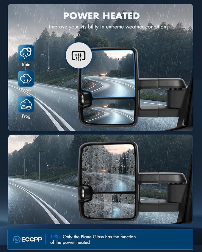 ECCPP Towing Mirrors, Pair of Chrome Exterior Automotive Mirrors fit for 2008-2013 Chevy Silverado GMC Sierra with Dynamic Running Lights Arrow Signal Reversing Lights Power Operation Heated