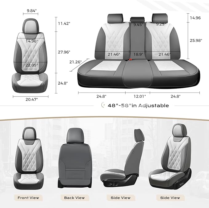 Coverado Car Seat Covers Full Set, Seat Covers for Cars, Front Seat Covers and Back Seat Cover Waterproof Leather Automotive Seat Cover, Universal Car Interior Protectors for Most Cars Light_Gray