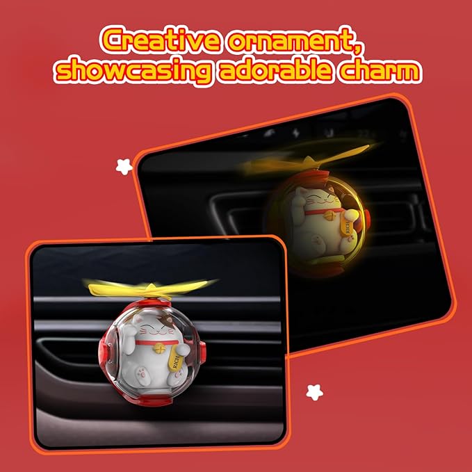 Lucky Cat Car Air Freshener with 6 Colors LED Lights & 4 Scented Pads – Subtle Fragrance, Decorative Auto Accessories