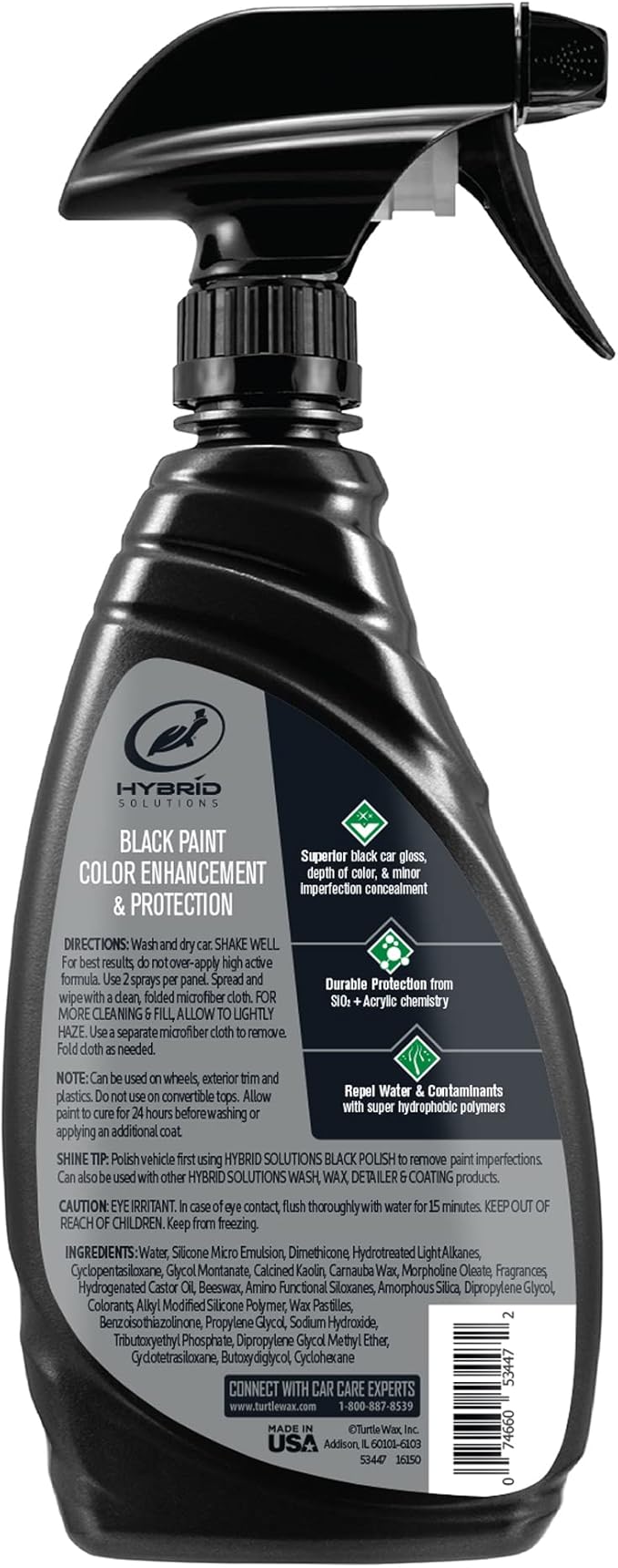Turtle Wax 53447 Hybrid Solutions Ceramic Acrylic Black Spray Wax Formulated for Black Car Paint, Fills Scratches and Swirl Marks, Provides Water Repellency, Protection and Shine, 16 oz. (Pack of 1)