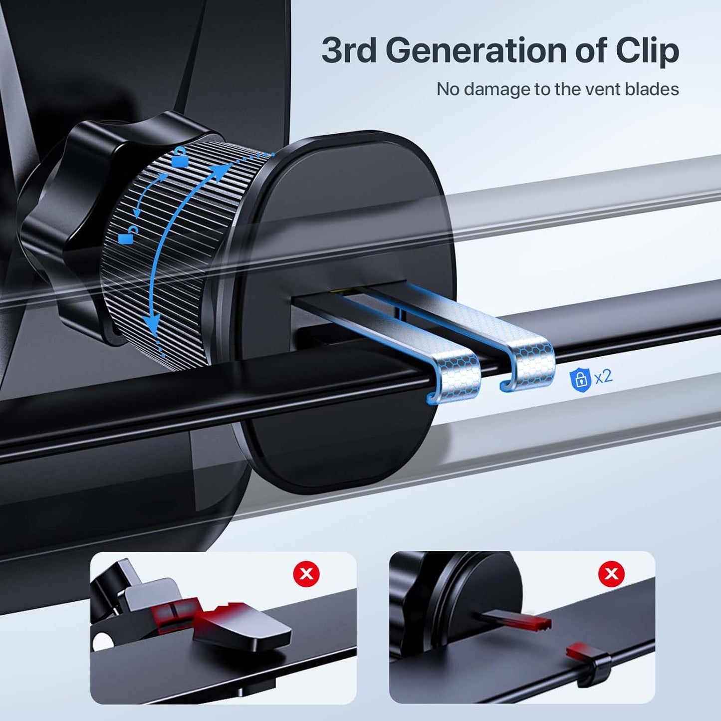 Miracase Phone Holders for Your Car with Upgraded Double Metal Hook Clip, Air Vent Cell Phone Car Mount, Universal Automobile Cradle Fit for iPhone Android and All Smartphones, Light Black