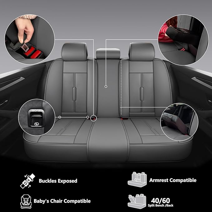 NS YOLO Universal Fit Full Coverage Leather Car Seat Covers for Cars,SUVs and Pick-up Trucks, Car Seat Protector,Automotive Seat Covers Full Set,Car Seat Cushion,Grey Seat Cover for 5 Seats