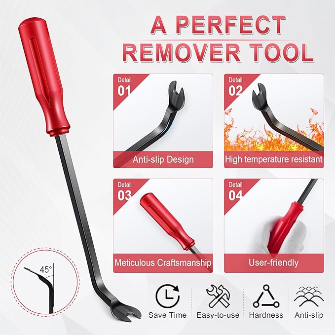 LivTee 5 pcs Auto Trim Removal Tool Kit, No Scratch Plastic Pry Tool Kit - Interior Door Panel Clip Fastener Removal Set for Vehicle Dash Radio Audio Installer (Red)