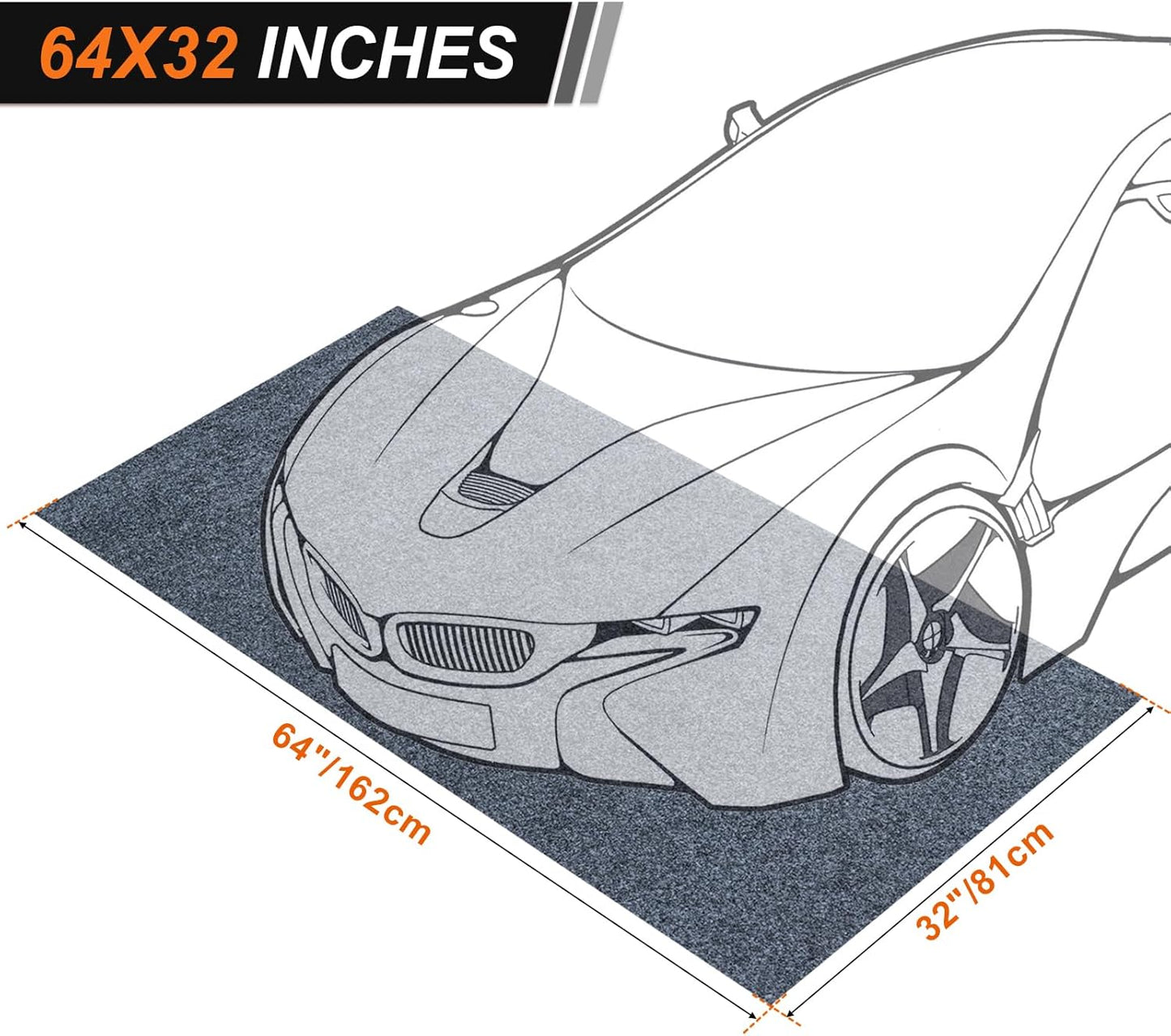 2-pc 64 X 32 Inch Heavy Duty Oil Spill Mat, 6.5mm Thickened Garage Floor Mat for Under Car, 1/4" Waterproof Rubber Backing Absorbs Oil Quickly, Washable, Reusable, Durable, Non-Slip