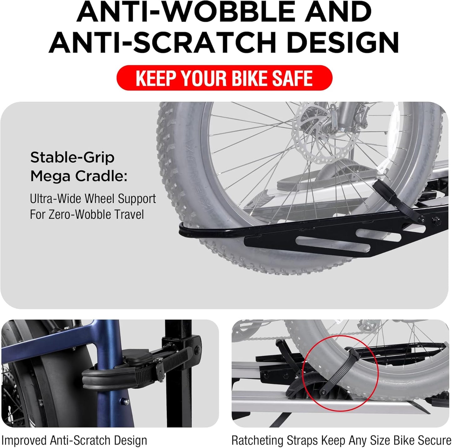 Rockland Foldable 2-Ebike Rack with Ramp, 200 lbs Capacity, Hitch Mount Electric Bike Rack, Fits up to 5" Fat Tire Width and 50" Wheelbase, Ebike Carrier Rack for 2" Receiver for Cars SUVs Vans RVs