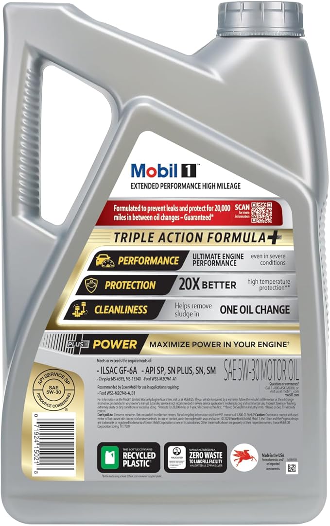 Mobil 1 Extended Performance High Mileage Full Synthetic Motor Oil 5W-30, 5 Quart