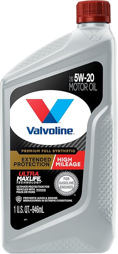 Valvoline Extended Protection High Mileage with Ultra MaxLife Technology 5W-20 Full Synthetic Motor Oil 1 QT, Case of 6
