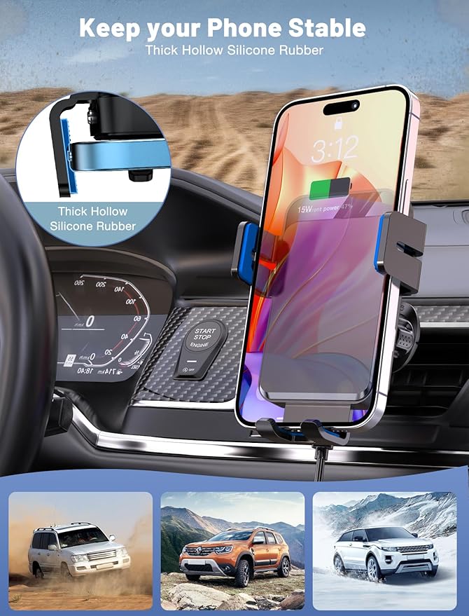 Wireless Car Charger, MOKPR Auto-Clamping Car Mount 15W/10W/7.5W Fast Charging Air Vent Car Phone Mount Compatible with iPhone 16 15/14/13/13 Pro/12 Pro Max/12 pro/12/11/10/8 Series, Samsung Galaxy