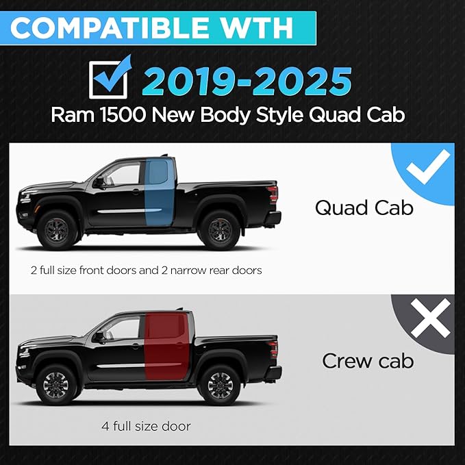 PZ Running Boards Compatible with 2019-2025 Dodge Ram 1500 Quad Cab/Extended Cab New Body Style, Drop Side Steps Black Heavy Duty Carbon Steel Rails Nerf Bars(Only FIT Ram 1500 New Body Style)