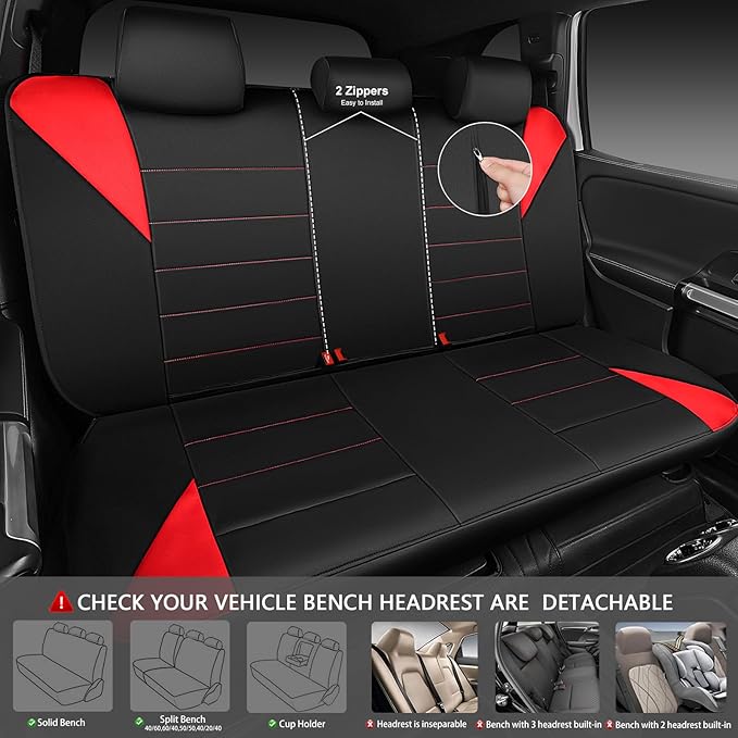 CAR PASS Neoprene Wetsuit Seat Covers, Waterproof Car Seat Covers Full Sets with 5mm Composite EVA, Universal Fit for Car,Sedan, SUV TrucksAnti Slip with Armrests, Airbag Compatible(Black Red