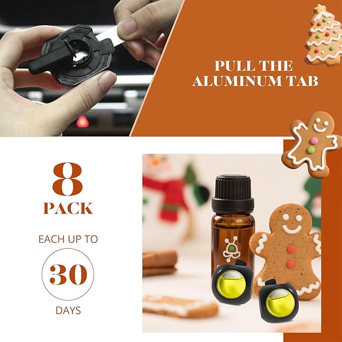 Car Air Freshener Vent Clips, 8 Pack, Provides Long-Lasting Scent, Up to 240 Days, Odor Eliminator (Gingerbread)