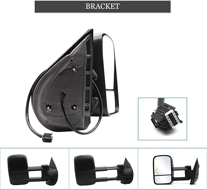 ReYee Towing Mirrors for 2007-2014 Chevy Silverado 1500 2500 3500 Tahoe Suburban GMC Sierra Yukon Tow Mirror with Power Adjust Heated LED Arrow Signal Light Manual Folding Telescoping Black Cap LH RH