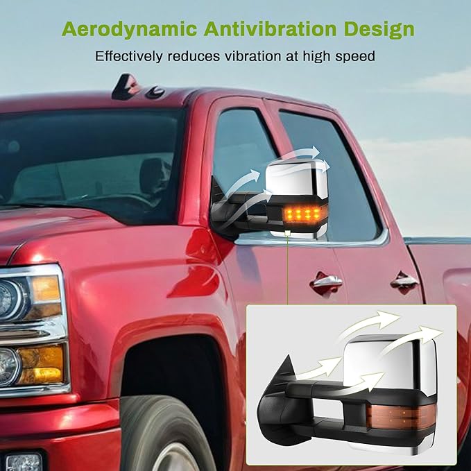 AUTOSAVER88 Towing Mirrors Compatible with Chevy GMC 2008-2013 Silverado Sierra All Models, Power Heated LED Arrow Signal Light Reverse Lights (2007 for New Body ONLY)