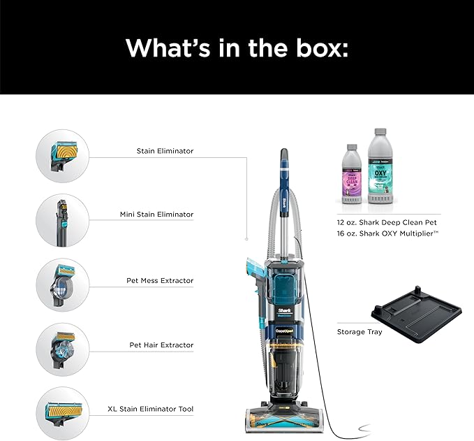 Shark CarpetXpert HairPro with StainStriker Upright Carpet, Area Rug & Upholstery Cleaner, Perfect for Pets & Hair Removal, Carpet Shampooer, 5 Cleaning Tools, Pet Cleaning Solution, Navy, EX304