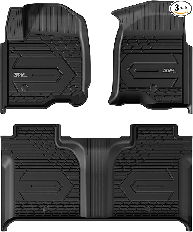 3W Floor Mats Fit for 2019-2025 2026 Chevy Silverado/GMC Sierra Denali 1500 & 2020-2025 2026 GMC Sierra 2500/3500 HD Crew Cab TPE All Weather Floor Liner, Fit For 2nd Row with Factory Carpeted Storage