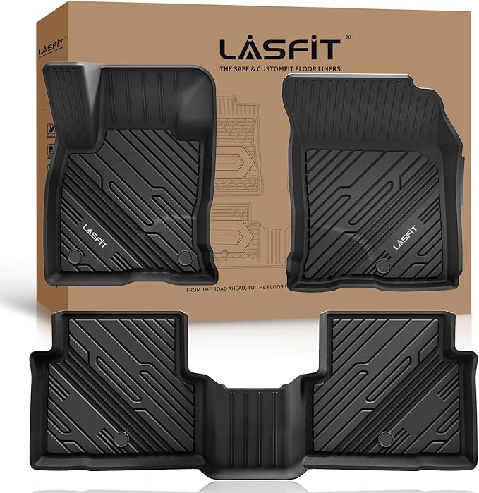 LASFIT Floor Mats for Ford Bronco Sport 2025 2024 2023 2022 2021 Carpeted Floor All Weather Protector Custom Fit TPE Car Liners, 1st & 2nd Row 3pcs Black