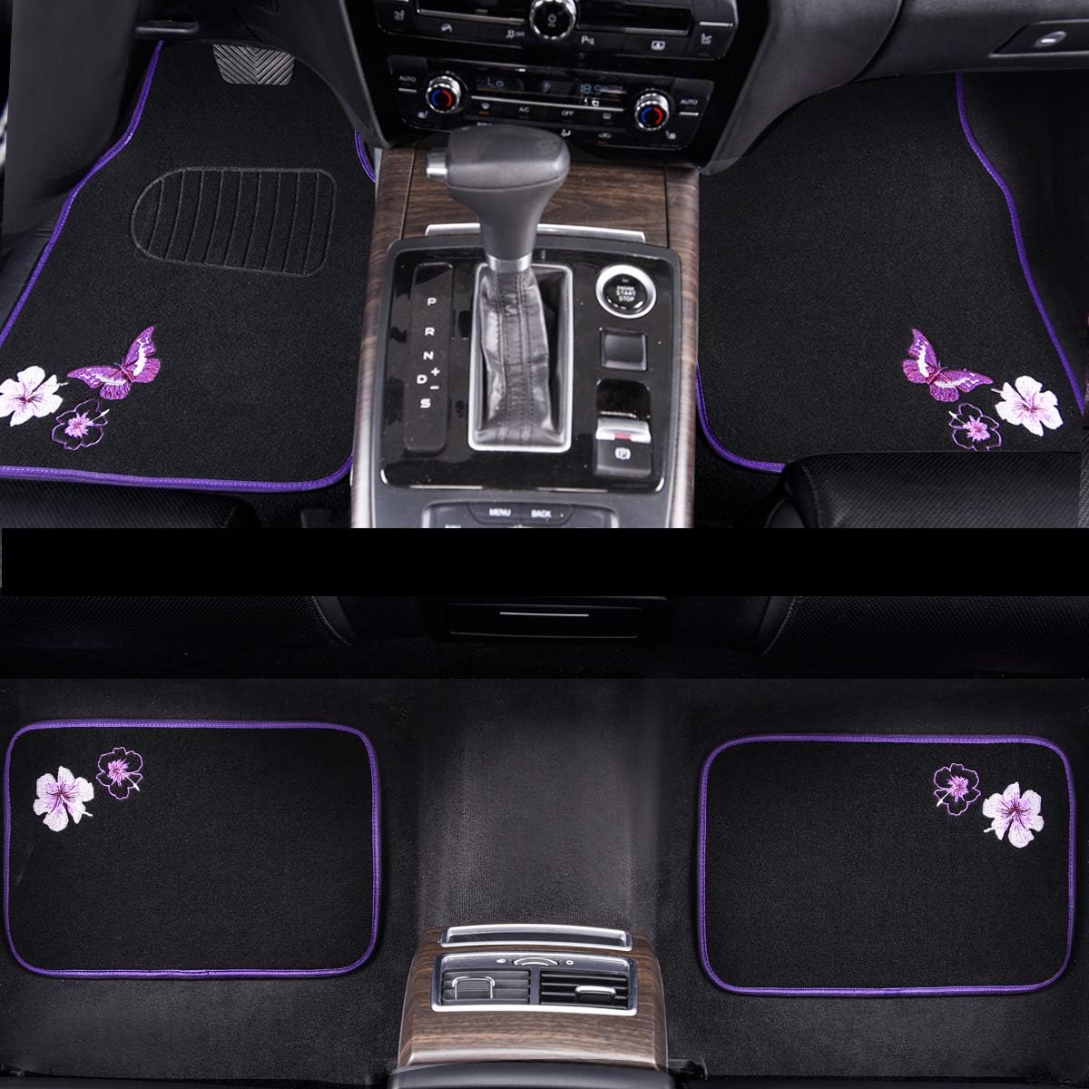 CAR PASS Embroidery Butterfly and Flower Car Floor Mats, Purple Car Floor Mats, Universal Fit 95% Automotive,SUVS,Sedan,Vans,for Women,Girly,Set of 4(Black with Purple)