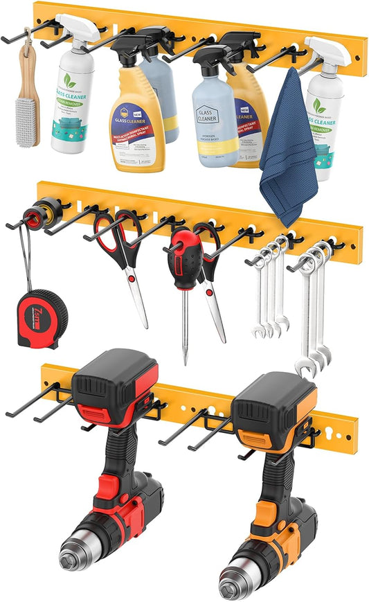 CCCEI 3 Modular Pegboard Strip Storage, Metal Peg Slat Wall Mount for Garage, Basement, Garden, Laundry Room Organization. Flexible Tool Organizer for Rake, Shovels, Crafting. Gifts for Men, Yellow.