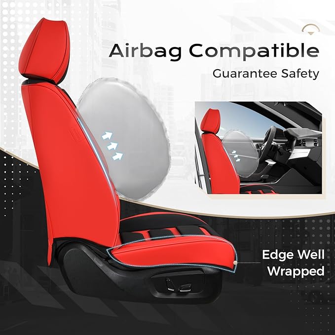 Coverado Car Seat Covers Full Set, Seat Covers for Cars, Front Seat Covers and Back Seat Cover Waterproof Leather Automotive Seat Cover, Universal Car Interior Protectors Cushion for Most Cars Red