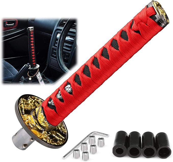 EZAUTO WRAP 20cm Red Black Shift Knob Samurai Sword Alloy Katana with Adapter Universal