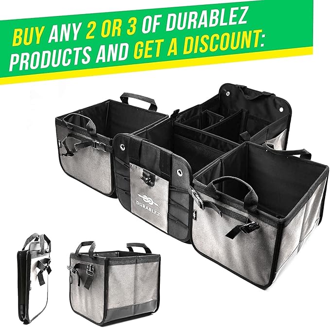 Extra Large Car Trunk Organizer for SUV - Trunk Storage - Modular Configurable Detachable Collapsible - Minivan Truck Sedan Van - 4 Compartment XXL, Gray