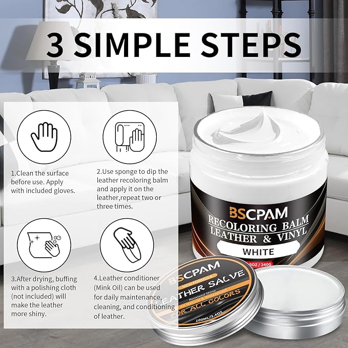 White Leather Recoloring Balm with 100ml Mink Oil,Leather Couch Scratch Remover,Leather Repair kit for Vinyl Furniture and Car Interior,Leather Dye Paint,Mink Oil for Leather