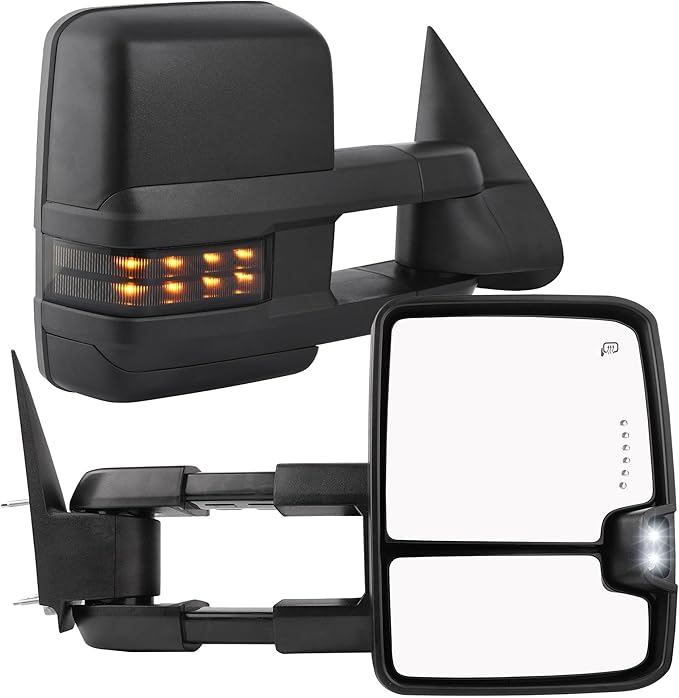 AUTOSAVER88 Towing Mirrors Compatible with 2003-2006 Chevy Silverado Tahoe Suburban Avalanche GMC Sierra Yukon Cadillac Escalade Power Heated LED Turn Signal Manual Telescoping Folding Clearance Light