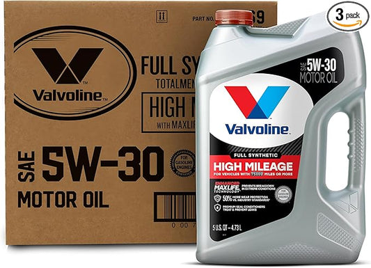 Valvoline Full Synthetic High Mileage with MaxLife Technology SAE 5W-30 Motor Oil 5 QT, Case of 3