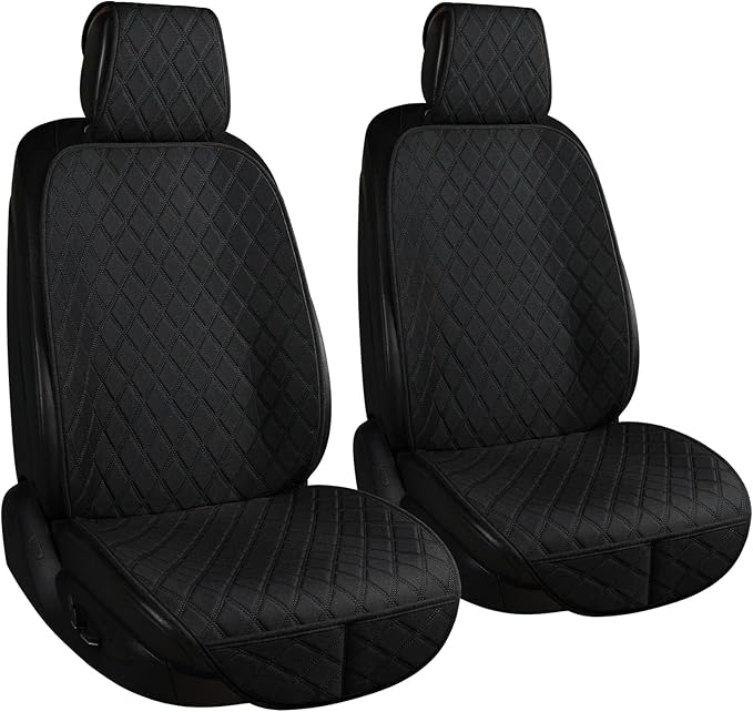 ENOGE Linen Car Seat Covers Front Seat Covers Breathable Cloth Fabric Car Seat Protector Universal Fit Most Automotive, Van, SUV, Trucks (Black, 2 Front)