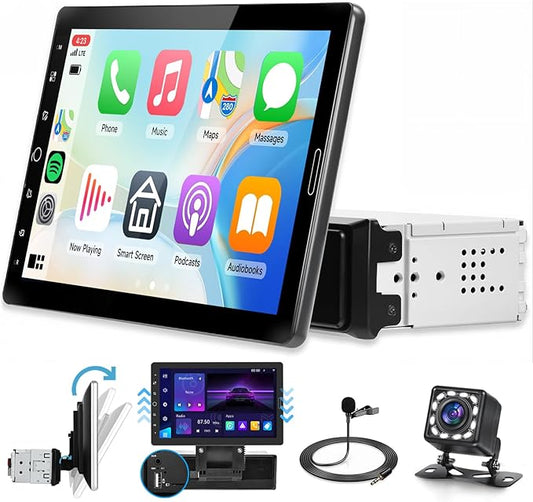 Rimoody 10.1 inch Single Din Car Stereo Wireless CarPlay Android Auto, Car Radio with Bluetooth 5.2, FM/AM/RDS, IPS Touch Screen, Car Audio Receiver Backup Camera, Mirror Link, EQ/USB,/AUX/SWC/MIC