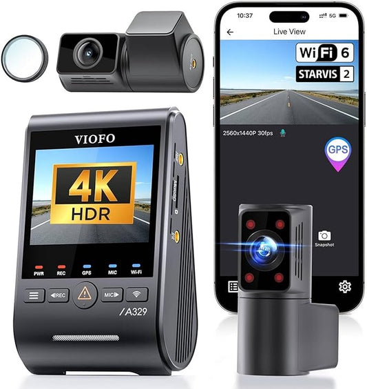 VIOFO A329S 4K 3 Channel Dash Cam, 4K Front + 2K Cabin Fisheye (210°) + 2K Rear, Power Saving Parking Mode, Wi-Fi 6 App Control, All-Channel STARVIS 2 Sensors, Supports up to 4TB SSD Storage
