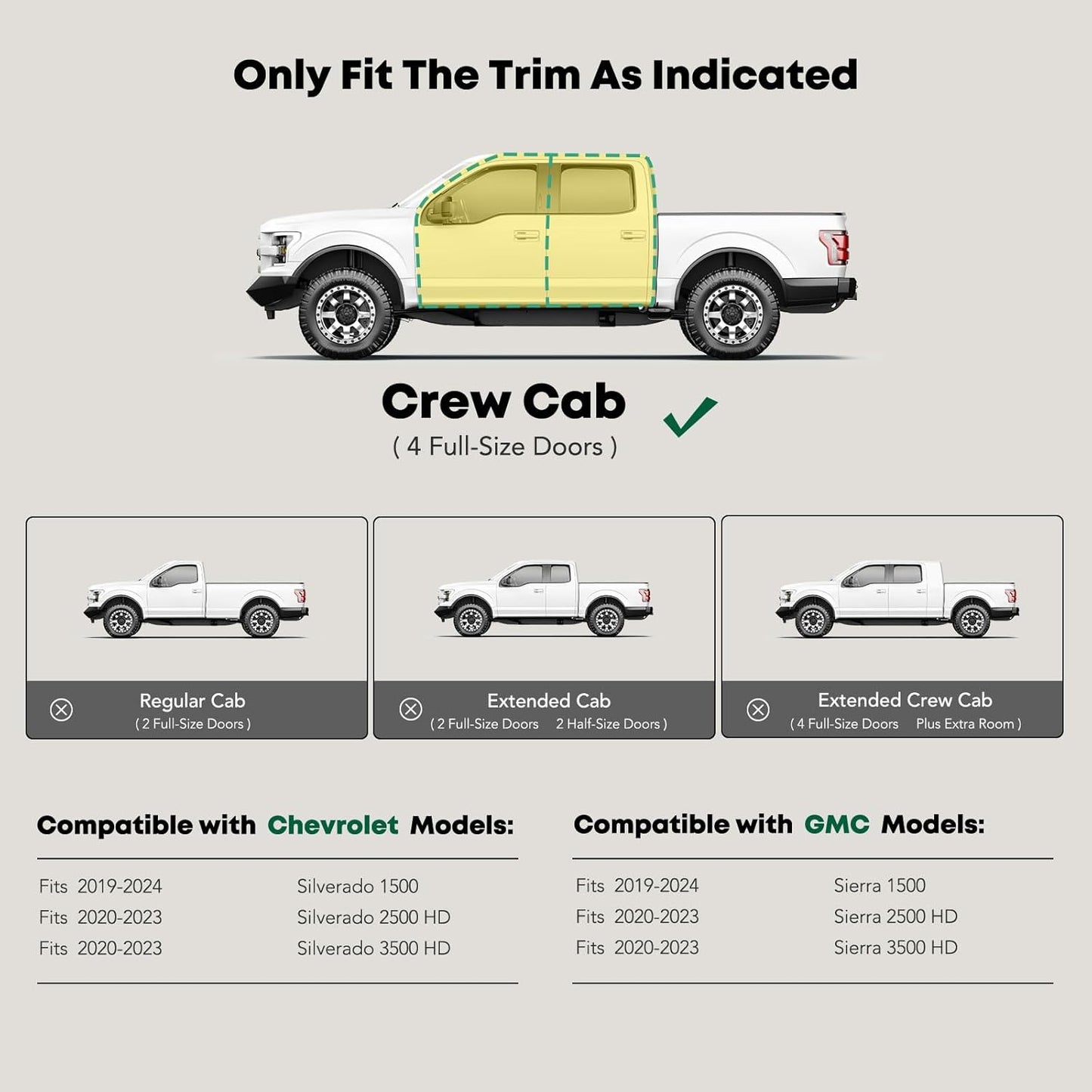 YHTAUTO 5 Inch Running Boards Side Step Bars Fit for 2019-2024 Chevy Silverado & GMC Sierra 1500/2500 HD/3500 HD - Crew Cab (6.5' Standard Bed Only), 304 Stainless Steel Oval Bent Truck Step Rails