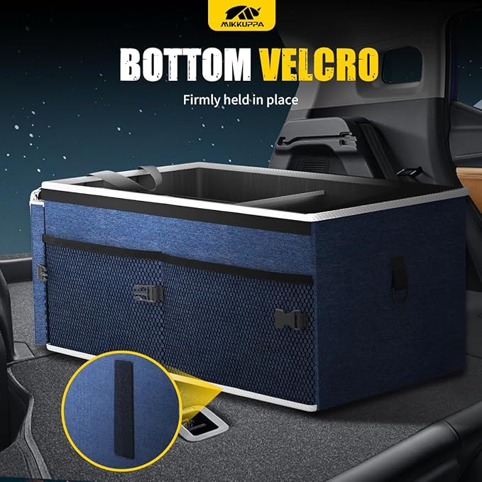 MIKKUPPA Car Trunk Organizer - 65L Collapsible Trunk Organizer with Lid, Sturdy Car Storage for SUV Auto Truck Van with Adjustable Straps and Non Slip Bottom (Blue)