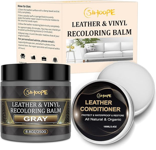 8.8oz Leather Recoloring Balm with 100ml Mink Oil,Gray Leather Repair Kit for Furniture,Leather Repair Cream,Leather Scratch Repair for Car Interior,Leather Conditioner for Couch