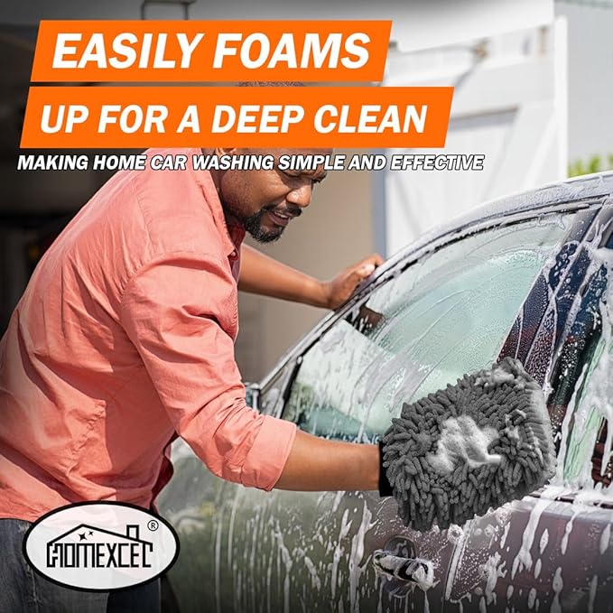 HOMEXCEL Car Wash Mitt, 2PK Chenille Microfiber Wash Mitt, Scratch-Free & Lint-Free, Rich Foam, Highly Absorbent, Double Sided, Perfect for Car Washing and Detailing, 10.2" x 6.7 ", Grey