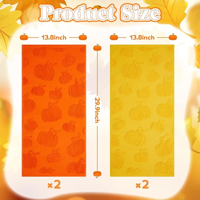 4 Pack 3D Fall Pumpkin Jacquard Hand Towels for Bathroom Jacquard Cotton Absorbent Fall Autumn Thanksgiving Orange Yellow Hand Towels for Holiday Decorative Bathroom Kitchen 14 X 30