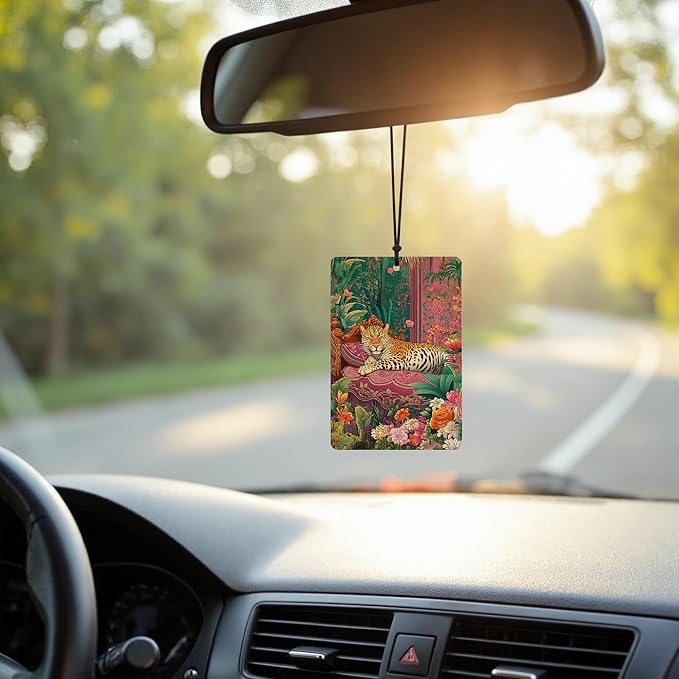 Retro Trendy Leopard Car Air Freshener 4 Pcs, Maximalist Wild Animal Floral Botanical Hanging Air Freshener for Cars Closet Drawer Books Bathroom, Cute Girly Car Accessories for Women